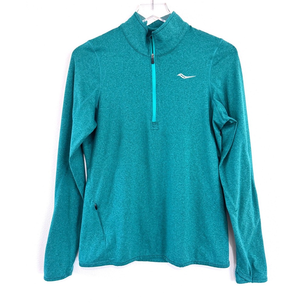 Saucony | Women Heathered Teal Quarter Zip‎ Running Pullover Top Performance